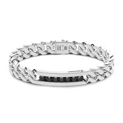 Bracelets | Zancan Gioielli Zancan Silver Curb Chain Bracelet With Tag And Black Stones.