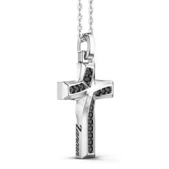 Colliers | Zancan Gioielli Zancan Silver Necklace With Cross Pendant And Black Stones.