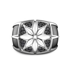 Bagues | Zancan Gioielli Zancan Silver Ring With Engraved Wind Rose And Black Stones. 18