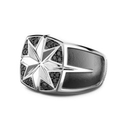 Bagues | Zancan Gioielli Zancan Silver Ring With Engraved Wind Rose And Black Stones. 18