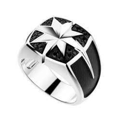 Bagues | Zancan Gioielli Zancan Silver Ring With Engraved Wind Rose And Black Stones. 18