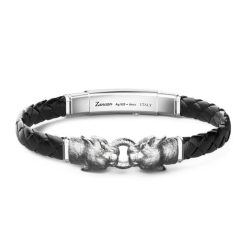 Bracelets | Zancan Gioielli Zancan Silver And Leather Bracelet With Panthers. Noir