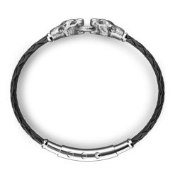 Bracelets | Zancan Gioielli Zancan Silver And Leather Bracelet With Panthers. Noir