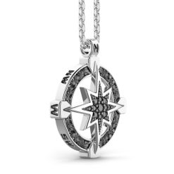 Colliers | Zancan Gioielli Zancan Silver Necklace With Wind Rose Pendant And Black Stones.