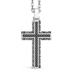 Colliers | Zancan Gioielli Zancan Silver Necklace With Cross Pendant And Black Stones.