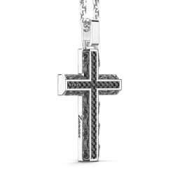 Colliers | Zancan Gioielli Zancan Silver Necklace With Cross Pendant And Black Stones.