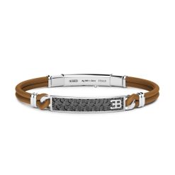 Bracelets | Zancan Gioielli Bracelet Bugatti En Cuir Avec Plaque Centrale En Argent. Marron