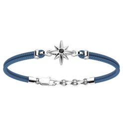 Bracelets | Zancan Gioielli Zancan Kevlar Bracelet With Silver Wind Rose. Bleu Aviateur