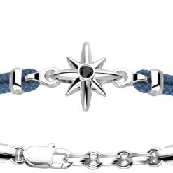 Bracelets | Zancan Gioielli Zancan Kevlar Bracelet With Silver Wind Rose. Bleu Aviateur