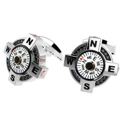 Boutons De Manchette | Zancan Gioielli Zancan Silver Cufflinks With White Compass And Black Spinels.