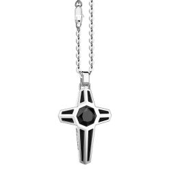 Colliers | Zancan Gioielli Zancan Silver Necklace With Cross Pendant And Black Stone.