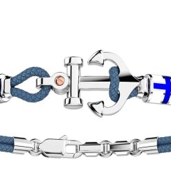 Bracelets | Zancan Gioielli Zancan Kevlar Bracelet With Silver Anchor And Nautical Flags. Bleu Aviateur