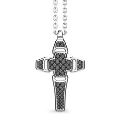 Colliers | Zancan Gioielli Zancan Silver Necklace With Cross Pendant And Black Stones.