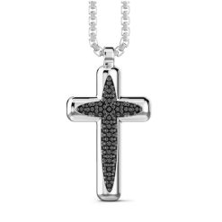 Colliers | Zancan Gioielli Zancan Silver Necklace With Cross Pendant And Black Stones.