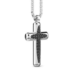 Colliers | Zancan Gioielli Zancan Silver Necklace With Cross Pendant And Black Stones.