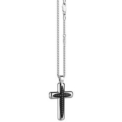 Colliers | Zancan Gioielli Zancan Silver Necklace With Cross Pendant And Black Stones.