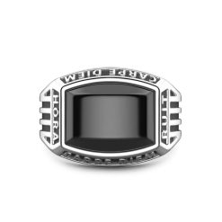 Bagues | Zancan Gioielli Zancan Silver Ring With Inscription In Latin And Onyx. 18