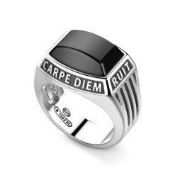 Bagues | Zancan Gioielli Zancan Silver Ring With Inscription In Latin And Onyx. 18