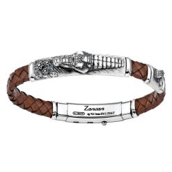 Bracelets | Zancan Gioielli Zancan Leather And Silver Bracelet With Alligator. Marron