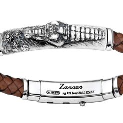 Bracelets | Zancan Gioielli Zancan Leather And Silver Bracelet With Alligator. Marron