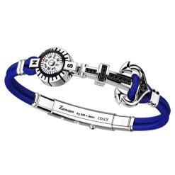 Bracelets | Zancan Gioielli Zancan Kevlar Bracelet With Silver Anchor, Stones And Compass. Bleu