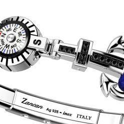 Bracelets | Zancan Gioielli Zancan Kevlar Bracelet With Silver Anchor, Stones And Compass. Bleu