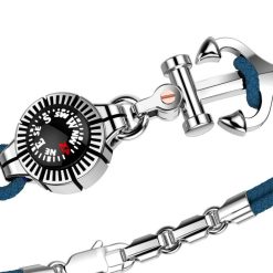 Bracelets | Zancan Gioielli Zancan Kevlar Bracelet With Silver Anchor And Compass. Bleu Aviateur