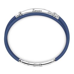 Bracelets | Zancan Gioielli Zancan Natural Leather Bracelet With Silver Tag And Black Stones. Bleu