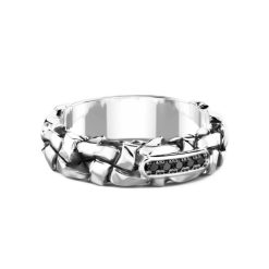 Bagues | Zancan Gioielli Zancan Silver Band Ring With Black Stones. 18