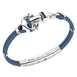 Bracelets | Zancan Gioielli Zancan Kevlar Bracelet With Silver Anchor And Black Stones. Bleu Aviateur