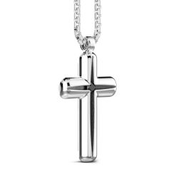 Colliers | Zancan Gioielli Zancan Silver Necklace With Cross Pendant And Black Stone.