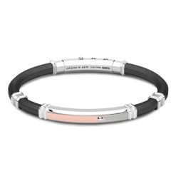 Bracelets | Zancan Gioielli Zancan Black Silicone Bracelet With Silver Tag And Rose Gold Details.