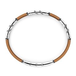 Bracelets | Zancan Gioielli Zancan Natural Leather Bracelet With Silver Elements. Marron