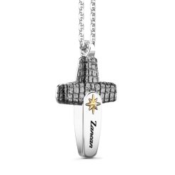 Colliers | Zancan Gioielli Zancan Silver Necklace With Leather Effect Cross Pendant.