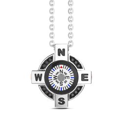 Colliers | Zancan Gioielli Zancan Silver Necklace With White Compass And Black Spinels.