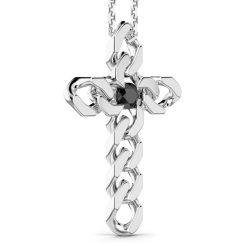 Colliers | Zancan Gioielli Zancan Silver Necklace With Cross Pendant And Black Stones.