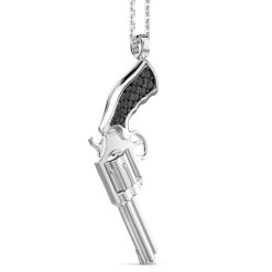 Colliers | Zancan Gioielli Zancan Silver Necklace With Silver Gun Pendant And Black Stones.