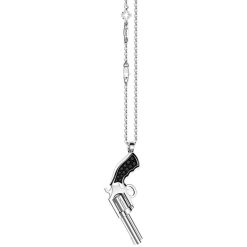 Colliers | Zancan Gioielli Zancan Silver Necklace With Silver Gun Pendant And Black Stones.