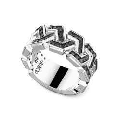 Bagues | Zancan Gioielli Bague A Bande Zancan En Argent Avec Pierres. Noir