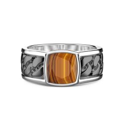 Bagues | Zancan Gioielli White And Black Silver Ring With Tiger'S Eye. 18