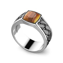 Bagues | Zancan Gioielli White And Black Silver Ring With Tiger'S Eye. 18