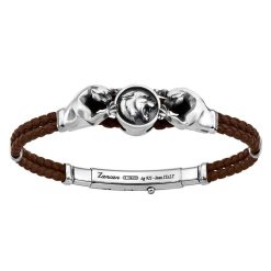 Bracelets | Zancan Gioielli Zancan Leather And Silver Bracelet With Panthers. Marron