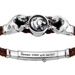 Bracelets | Zancan Gioielli Zancan Leather And Silver Bracelet With Panthers. Marron