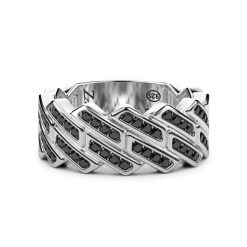 Bagues | Zancan Gioielli Zancan Silver Band Ring With Black Stones. Noir