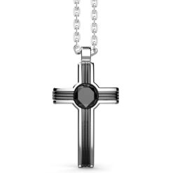 Colliers | Zancan Gioielli Zancan Silver Necklace With Cross Pendant And Onyx Stone.