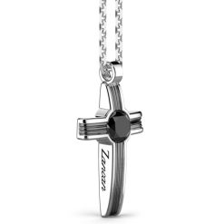 Colliers | Zancan Gioielli Zancan Silver Necklace With Cross Pendant And Onyx Stone.