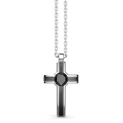 Colliers | Zancan Gioielli Zancan Silver Necklace With Cross Pendant And Onyx Stone.