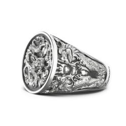 Bagues | Zancan Gioielli Zancan Silver Signet Ring With Dragon. 18