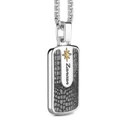 Colliers | Zancan Gioielli Zancan Silver Necklace With Leather Effect Tag Pendant.