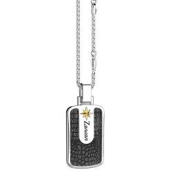 Colliers | Zancan Gioielli Zancan Silver Necklace With Leather Effect Tag Pendant.